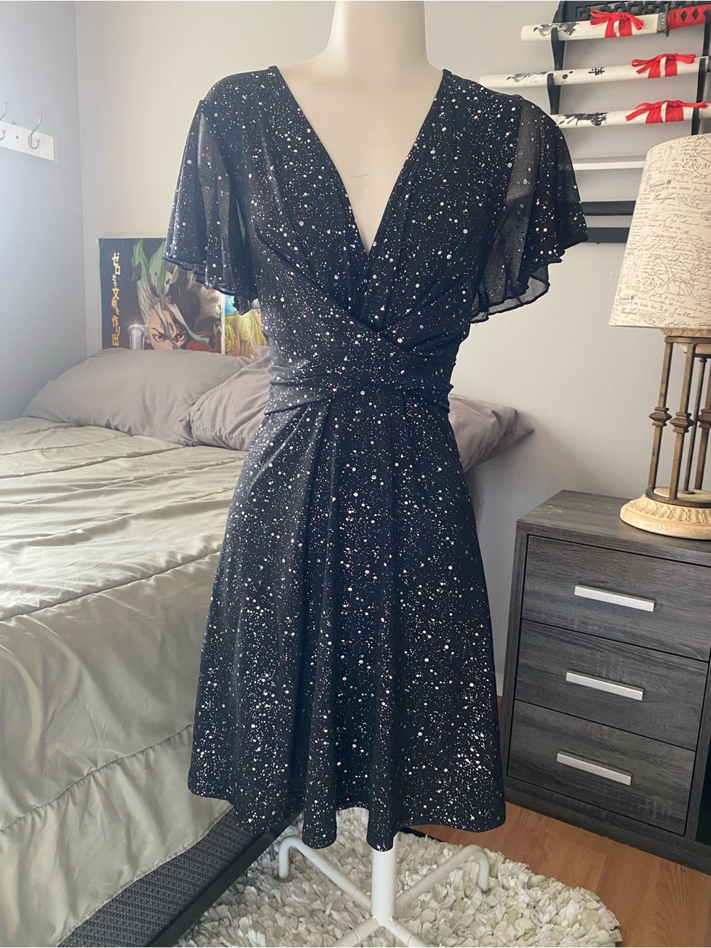 SHEIN Black Dress with White Speckle Print